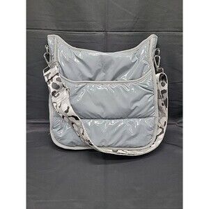 AhDorned Grey Quilted Puffer Crossbody Bag Nylon W/ Detachable Strap 12x11.5x2